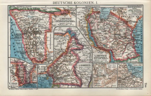 Landkarte map 1910: DEUTSCHE KOLONIEN. I/II.Südwest-Ostafrika Kamerun Samoa