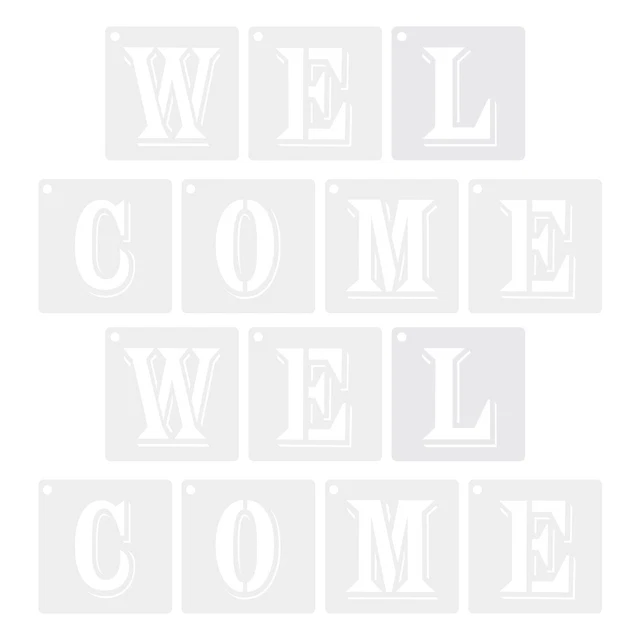 3.7" 14Paquete Plantillas Letras BIENVENIDO a Pintura Dibujo Blanco