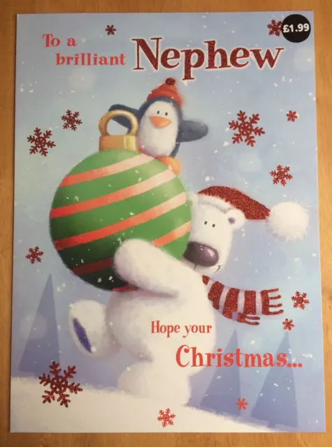 'Brilliant Nephew' Giant Extra Large Christmas Card - 16.5"x12" -Jumbo - Glitter