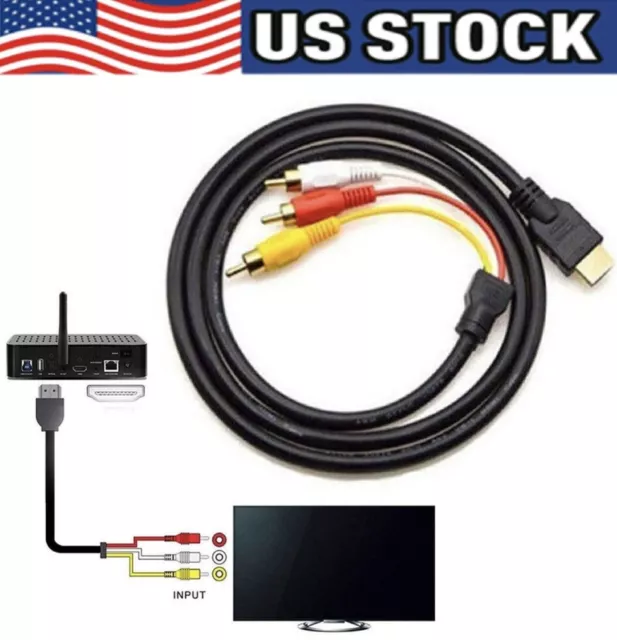 1080P HDMI Male to 3 RCA S-video AV Audio Cable Cord Adapter for TV HDTV DVD US