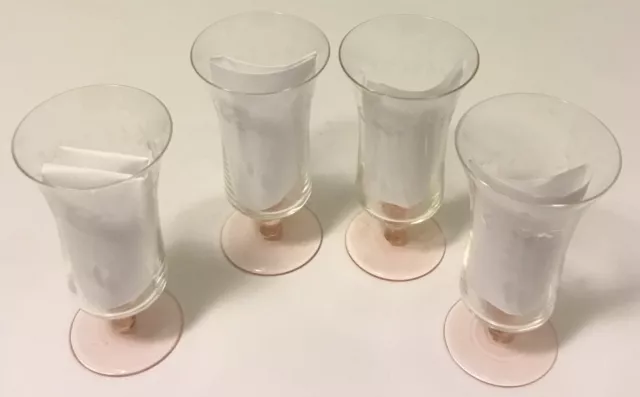 4 Vintage Glass Parfait Dishes Champagne Glasses Etched Dessert Pedestal