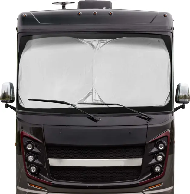 RV Windshield Sun Shade Cover Storage Pouch Front For Large Truck Bus Reflective