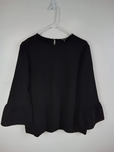 Madewell Womens Black Blouse Shirt Size XL Bell Sleeve Boxy Minimalist Keyhole