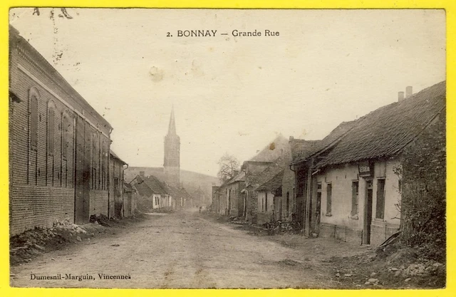 cpa RARE 80 - Village de BONNAY (Somme) Grande Rue Eglise Café