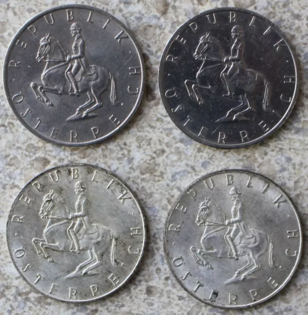 1961-1986 Austria 5 Shilling 4 Coin Lot 2 Silver and TWO Copper Nickel 2