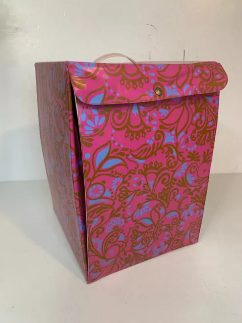 Vintage 1960s Mod Wig Storage Box Pink Flower Design Vinyl Carry Case with Wig