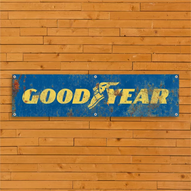 Goodyear Tyres Car Logo Vintage Style PVC Banner - Garage Workshop Sign - Retro