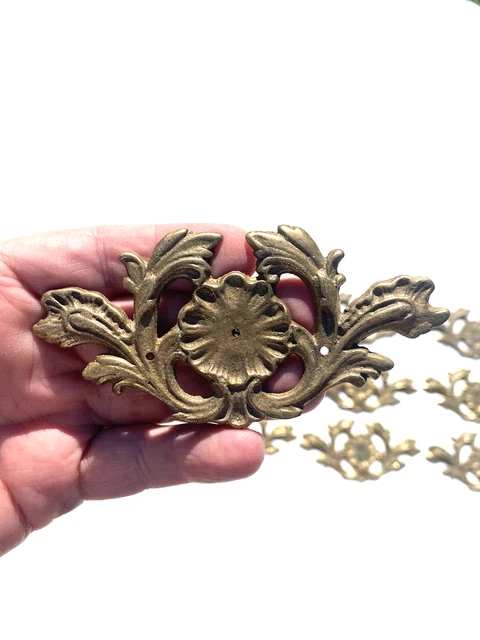 Vintage Brass Ormolu Hardware Lot of 12 pieces Salvaged Parts Backplates Crafts 3