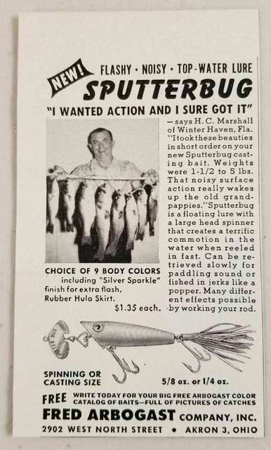 1955 Print Ad Sputterbug Fishing Lures Fred Arbogast Akron,Ohio