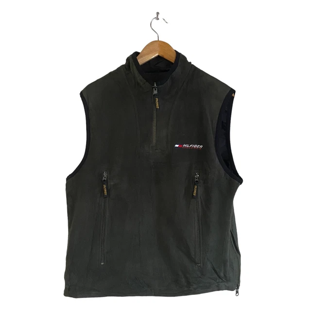 Giacca gilet uomo anni '90 Tommy Hilfiger Athletics reversibile 1/4 in pile taglia small
