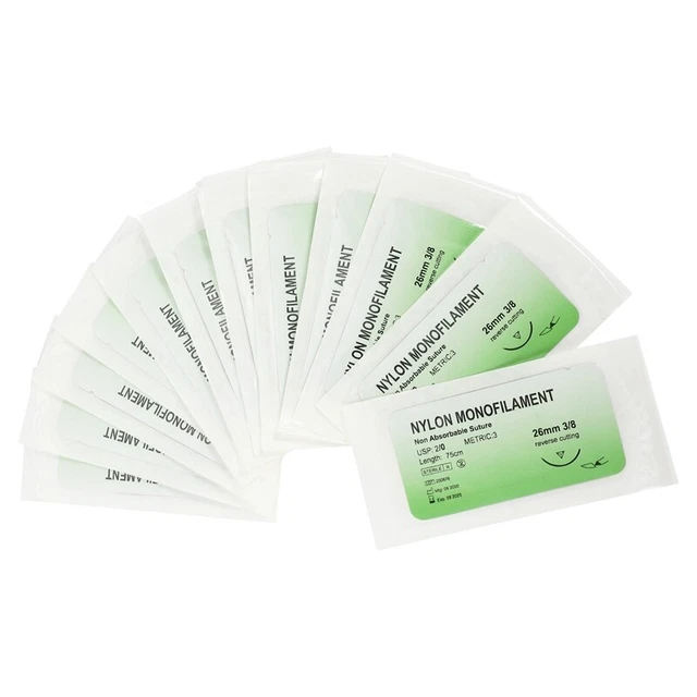 12 Pz / Set Ago Sutura Nylon Monofilamento Kit Pratica Sutura 2/0 R6D1