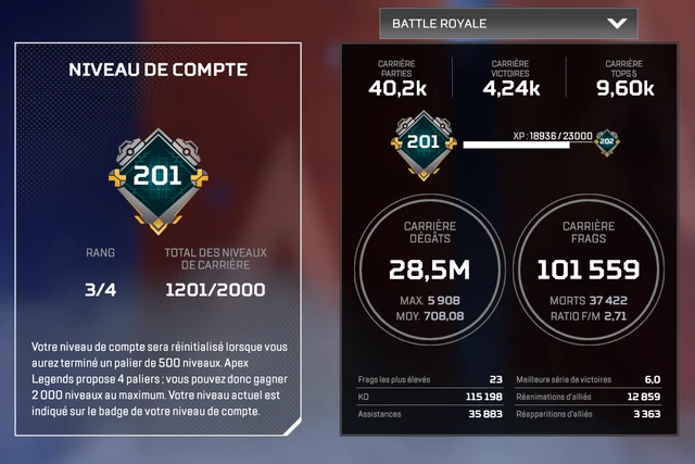 Compte Apex Legends PC - Heirloom 7+ - Master 4+ - 4K Dégâts Et 20 Kills - Neuf
