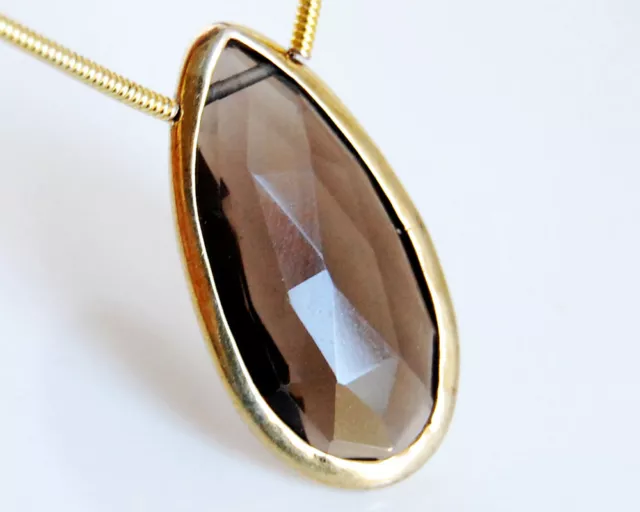 Natural Smoky Quartz Faceted Pear Briolette Gold Plated Focal Bead Pendant
