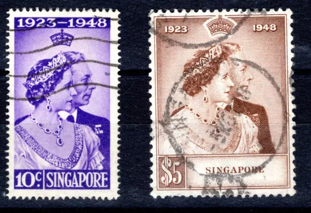 Singapore 1948 sg 31 & 32 silver wedding fine postally used cat £50