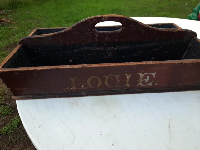 Antique   Primitive Wooden Tool Tote Carry All Colors Old Red Black  Paint