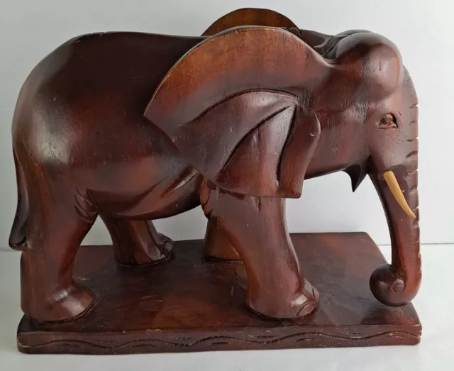 Vintage Hand Carved Elephant Solid Wood Sculpture, LARGE 15" x 12" x 7" 9lbs 8oz