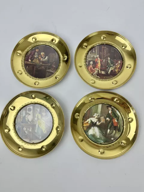 Lot of 4 Solid Brass Wall Hanging Plates Art Pictures Made in England