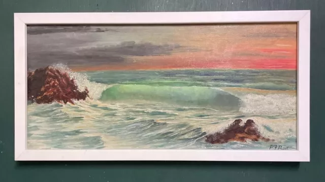 Original Mid Century Impressionist Seascape Oil On Board Painting, Signed