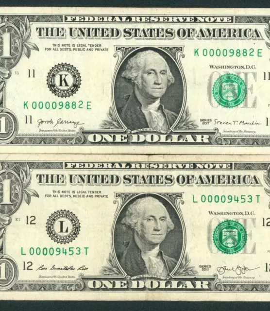 ((TWO NOTES)) ((FOUR DIGIT)) $1 2013 / 2017 Federal Reserve Note ** CURRENCY