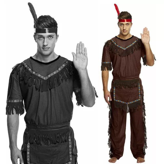 Adult Mens Red Native American Indian Chief Sitting Bull Fancy Dress Up Costume