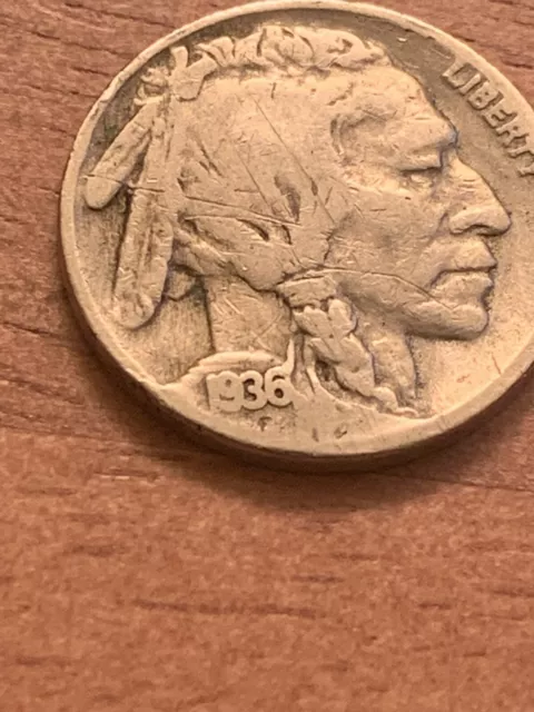 1936 F Buffalo Nickel 5 Cents No Mint Mark, Letter Errors (348) 3