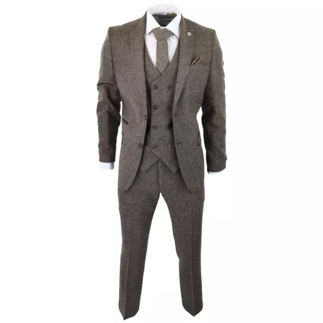 Herren Wolle 3-teiliger Anzug zweireihige Weste Tweed 1920er