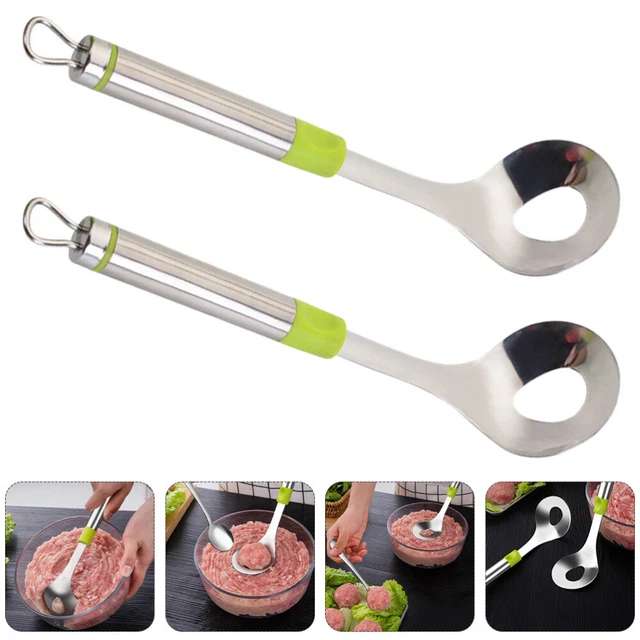 2 Stück Edelstahl Meatball Maker Home Lange Fleischbällchen Löffel (grüner