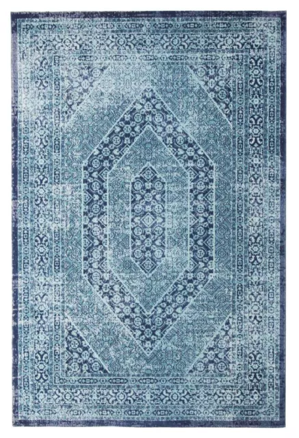 KUBA BLUE MEDALLION OVERDYED COTTON VINTAGE PERSIAN LOOK FLOOR RUG 160x230cm NEW 2