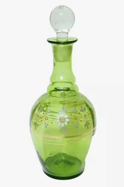 Alte grüne Karaffe Likör Glaskaraffe Flasche Likörflasche 21cm grünes Glas Grün