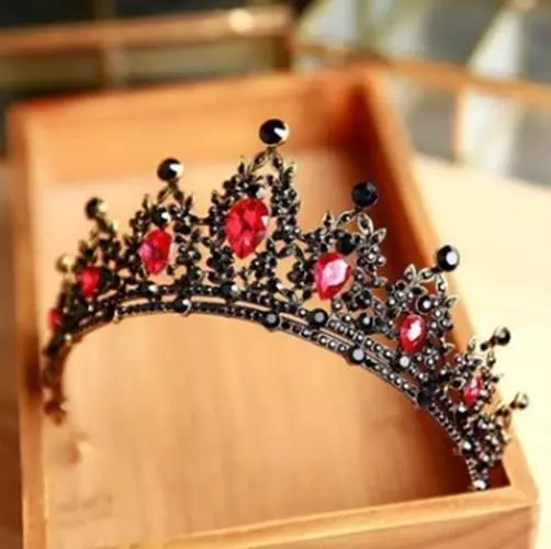Tiara - Rose Gold - Red Black Stones - Costume Accessory - Teen Adult