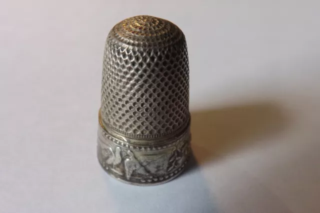 French Solid Silver Thimble Birds And Flower Design 2.5Cms (4174)