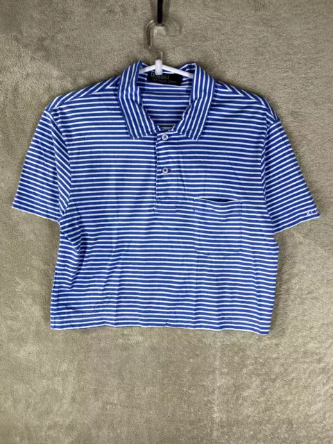 Polo Ralph Lauren Cropped Polo Top Size M Womens Blue Striped Logo Short Sleeve