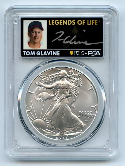 2022 $1 American Silver Eagle 1oz PCGS MS70 FS Legends of Life Tom Glavine