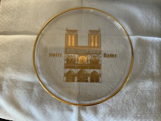 1970s Orrefors Sweden Limited Signed Glass Gold Plate 9.75" Notre Dame Basilica