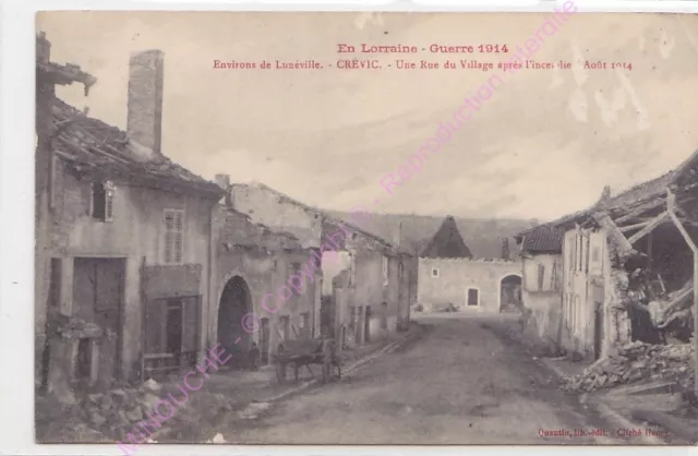 CPA 54110 CREVIC Environs de Lunieville rue du village after the fire 08 1914