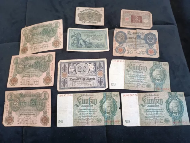 Deutsches Kaiserreich Lot von 11x Mark 1910 1904 1933 1915  Reichsbanknoten