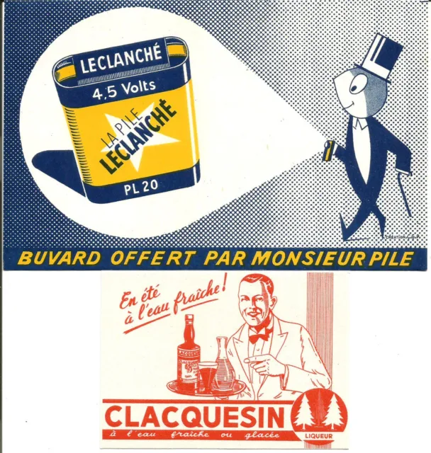 Buvard Pile Leclanché + Petit buvard liqueur Clacquesin.
