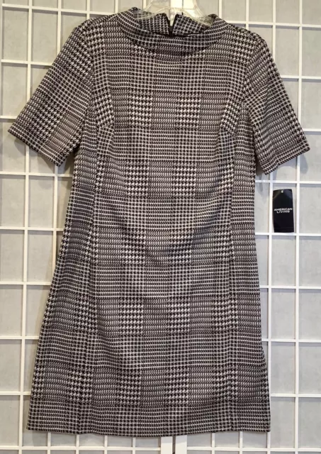 AMERICAN LIVING Women's Houndstooth Size 12 Sheath Dress Black, White, Purple MU