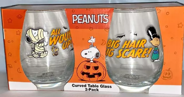 PEANUTS SNOOPY & Lucy Halloween Costume Stemless Wine Glasses Glass Set of  2 $19.99 - PicClick