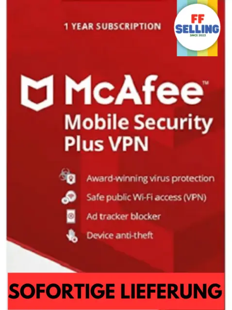 McAfee Mobile Security Plus mit VPN | Unbegrenzte Geräte 1 Jahr | McAfee Key EU