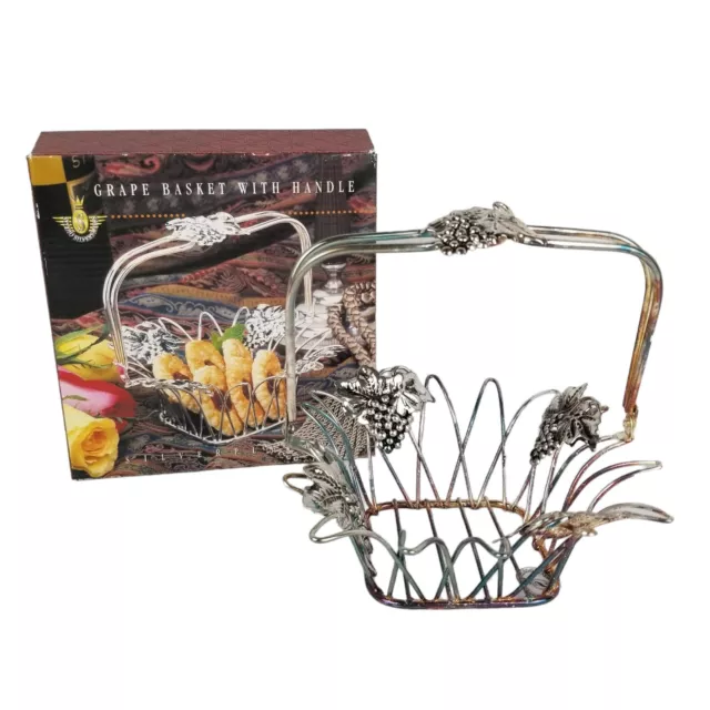 Vintage Studio Silversmiths Silverplate Grape Basket with Handle with Box