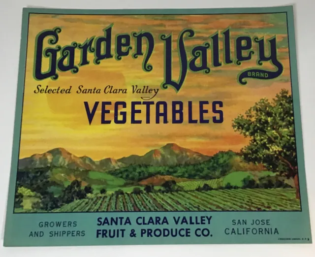 Vintage Garden Valley Santa Clara Original Label San Jose California 6.5” X5.5”