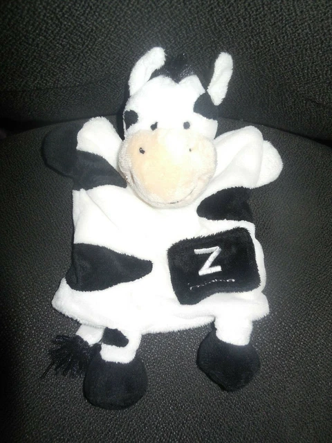 doudou marionnette Z comme zèbre blanc noir BABY NAT'
