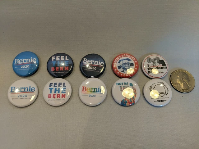 Bernie Sanders 2020 Buttons/Pin Set Of 10, 1" diameter pins. Free Shipping