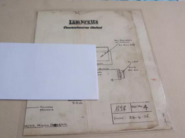 Vintage Lambretta   Wiring Diagram ,1950,S Era Laminated ,150Cc Elec Start.