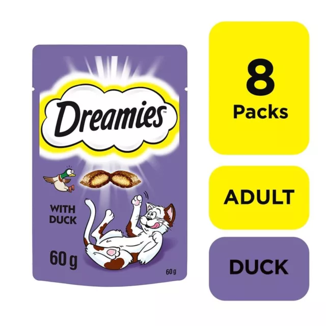 8 x 60g Dreamies Adult Cat Treats Duck Cat Biscuits 480g