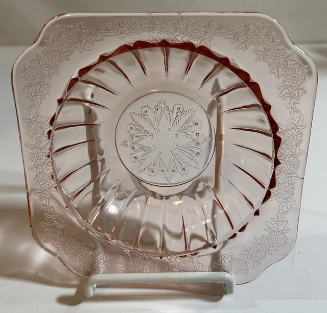 Vtg JEANNETTE -Adam Pink- Depression Glass Square Cereal Bowls. VGC