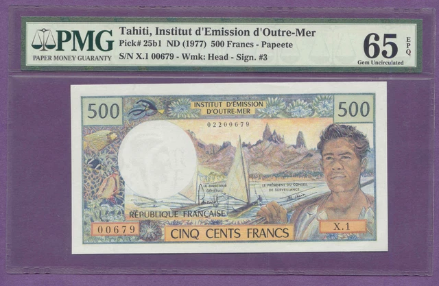 Tahiti, Institut d'Emission d'Outre-Mer,(1977) 500 Francs,Pick# 25b1, PMG 65 EPQ