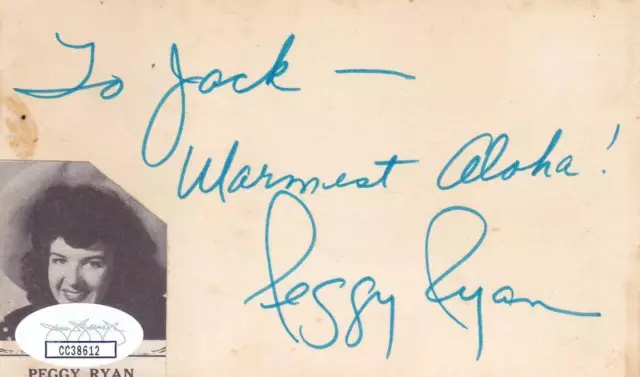 PEGGY RYAN d 2004 Signed To Jack 3x5 Index Card Actress/Mister Big JSA CC38612