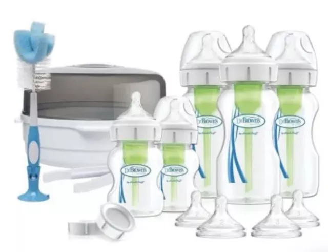 Dr Browns Natural Flow Microwave Steam Baby Bottle Steriliser + 5 Bottle Y24